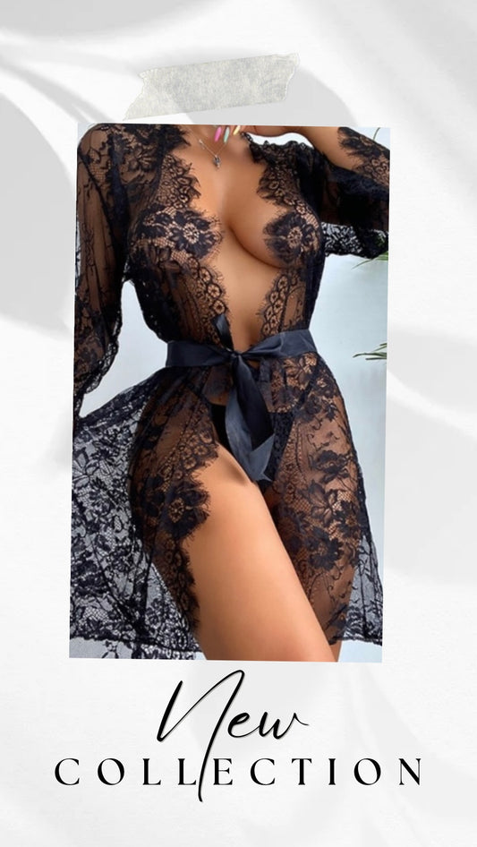 Mesh Lace Robe Set