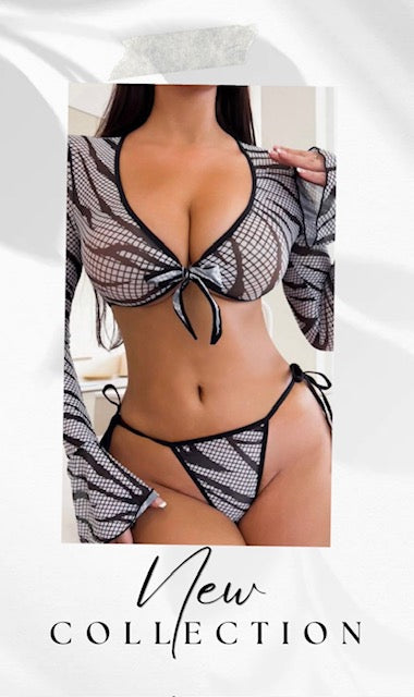 Plaid Print Tie Front Lingerie Set